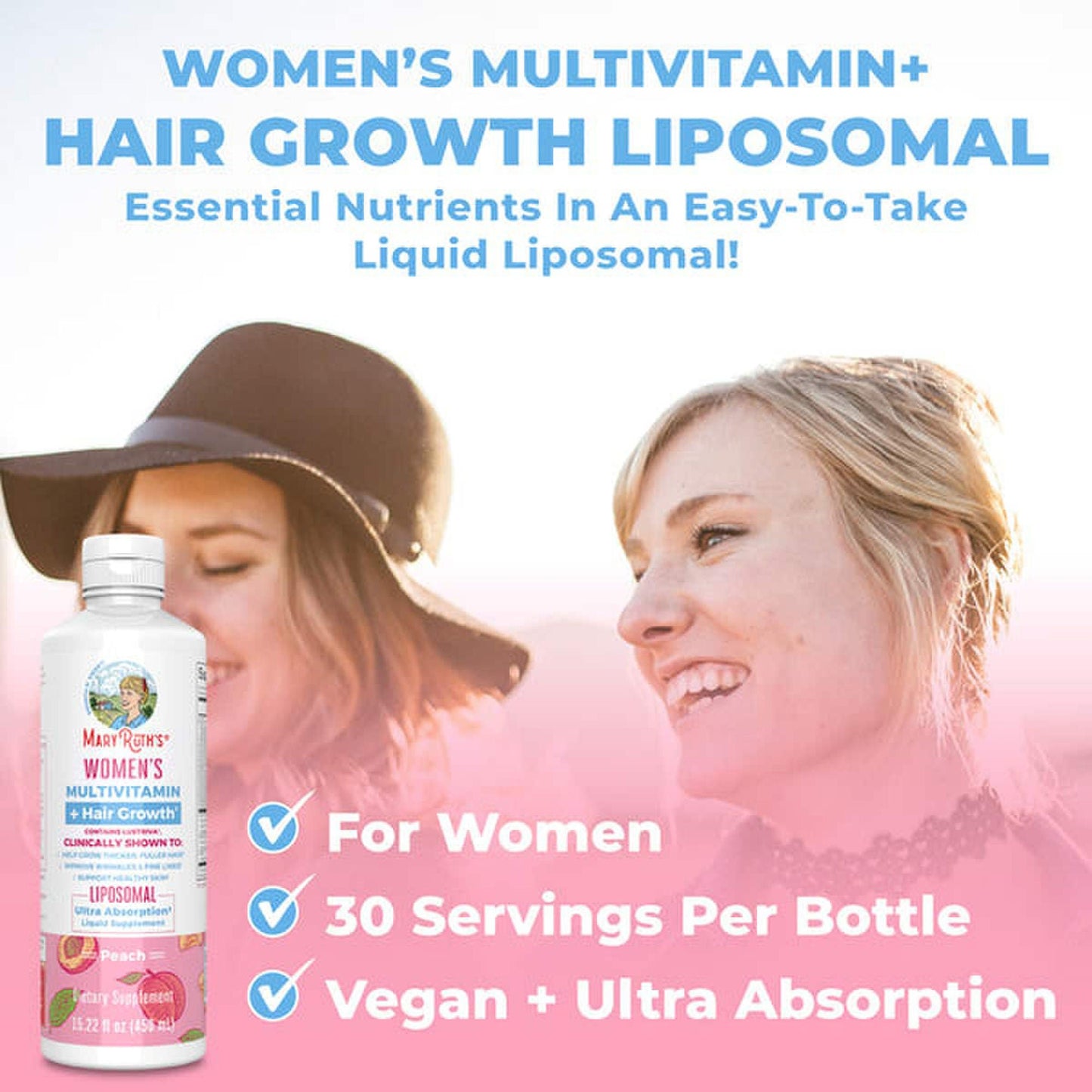 SUPPLEMENT, LIQ WMN MULTIVITMN+HAIR GROW PEACH 15.22OZ (6/C