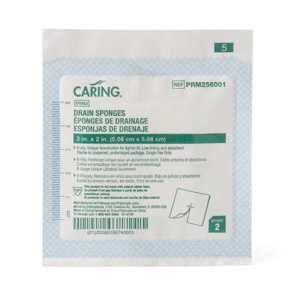 Caring® Drain Sponge, 2 x 2 Inch, 6-Ply