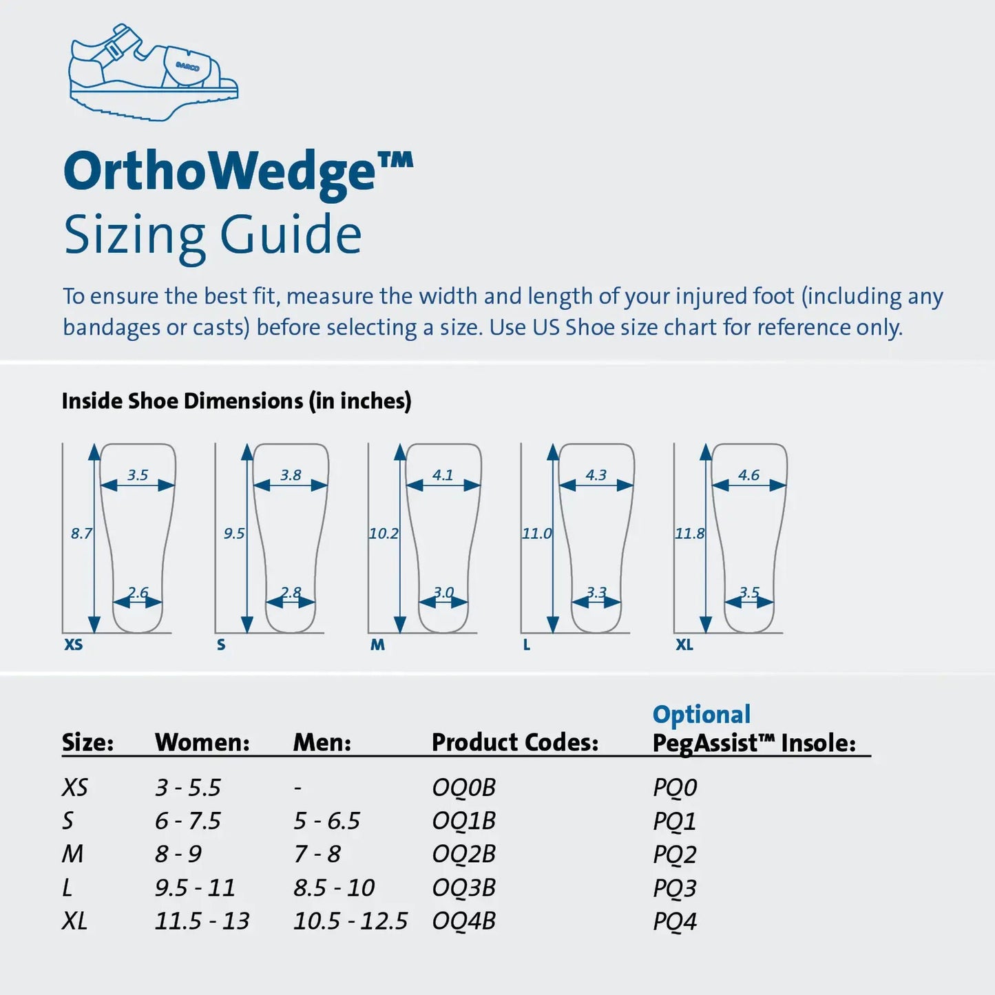 SHOE, ORTHO WEDGE W/SQ TOE BLKUNISEX XLG (36/CS)