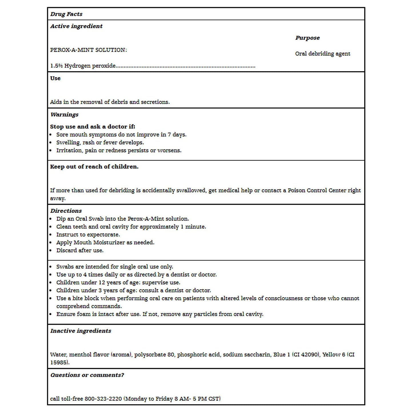 MOUTHCARE KIT, W/SWABS, H202 (50/CS)