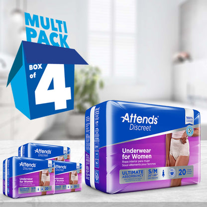 UNDERWEAR, DISCREET ATTENDS FML SM/MED (20/BG 4BG/CS)