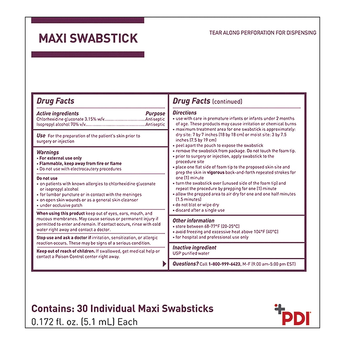 SWABSTICK, PREVANTICS PREP MAXI 5.1ML (30/BX 10BX/CS)