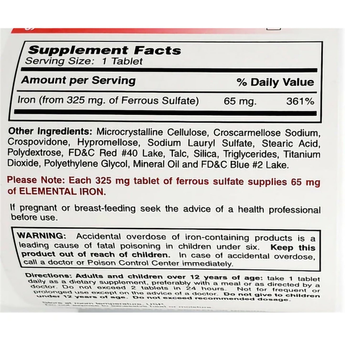 FERROUS SULFATE, TAB 325MG (1000/BX)