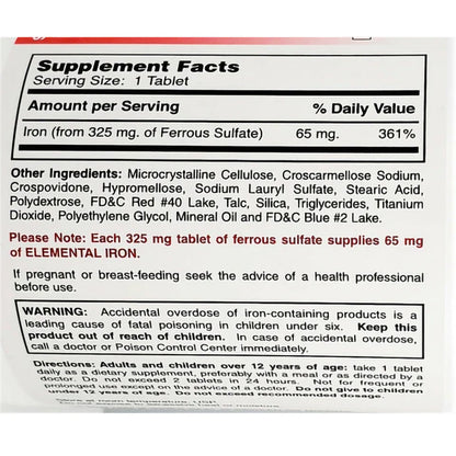 FERROUS SULFATE, TAB 325MG (1000/BX)