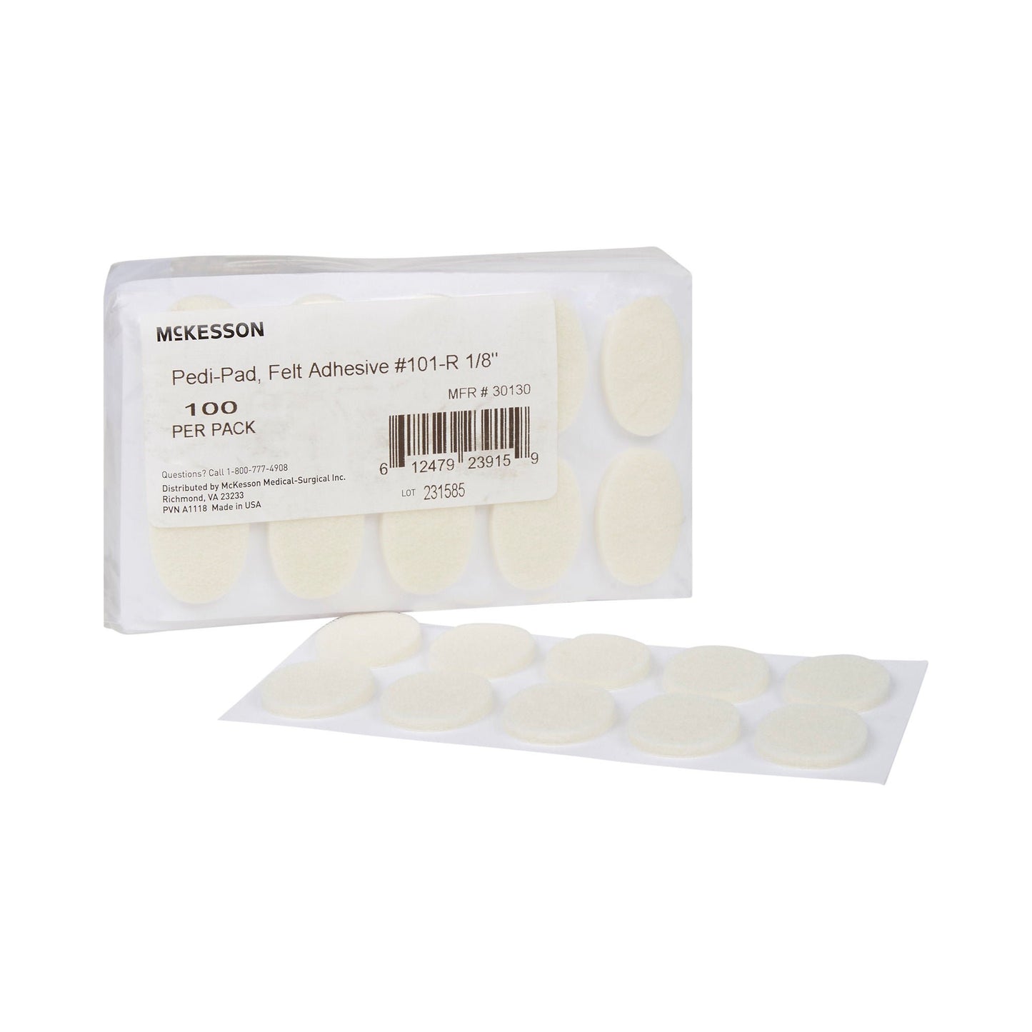 PEDI-PAD, FELT ADH WHT #101-REEGULAR 1/8" (100/PK 20PK/CS)