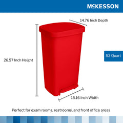 WASTECAN, STEP-ON RECTGL PLAS RED 52QT
