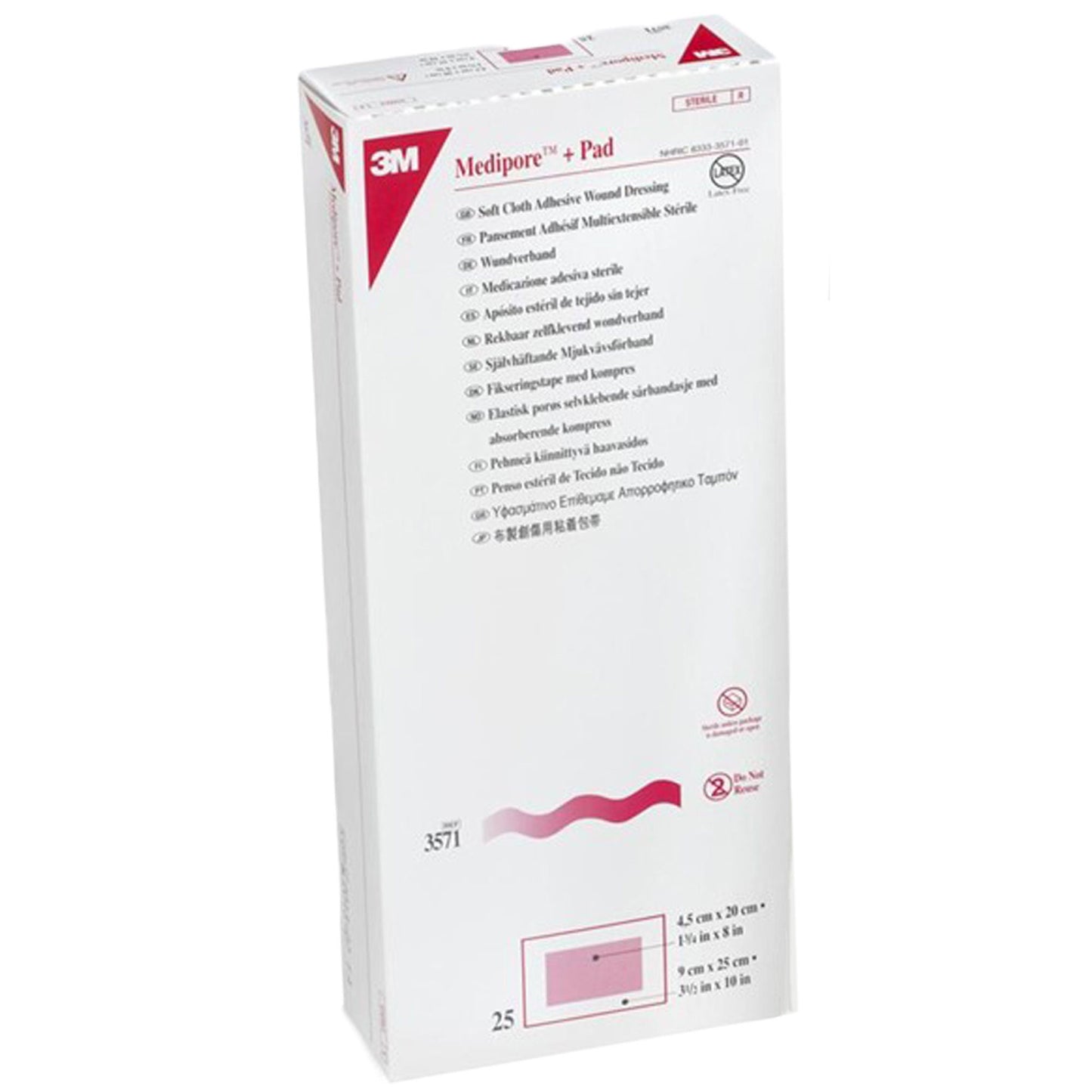 DRESSING, SOFT CLOTH MEDIPORE +PAD 3X1/2X10" (25/BX 4BX/CS)