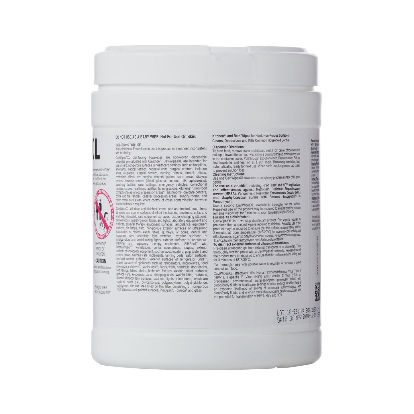 WIPE, DISINFECTANT CAVIWIPES XLG 10"X12" (66/CN 12