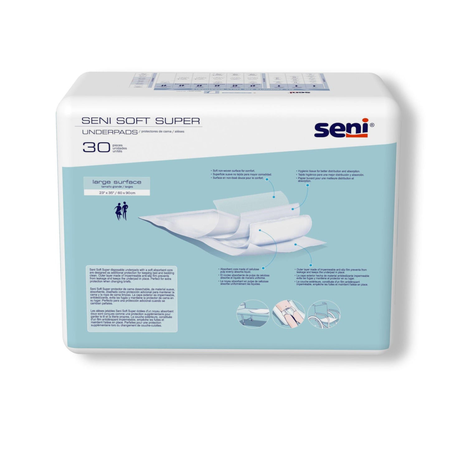 UNDERPAD, SENI SOFT SUPER HYGIENIC 23"-35" (30/PK 2PK/CS)