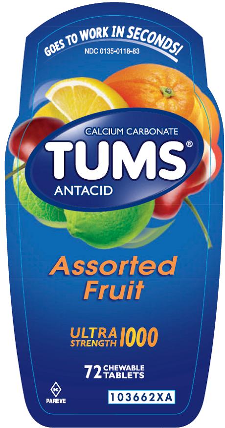 TUMS ULTRA, TAB 1000MG CHEW ASTD FRT (72/BT)