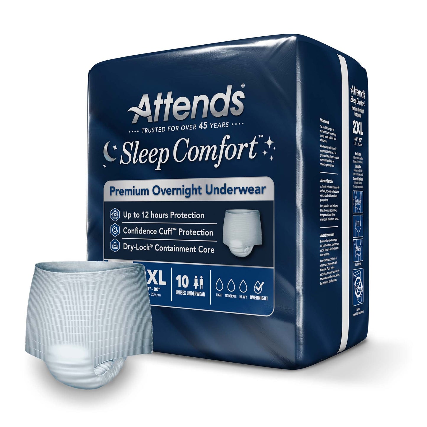 UNDERWEAR, INCONT SLEEP CMFRT PREM OVRNGHT 2XLG (10/BG 4BG/C