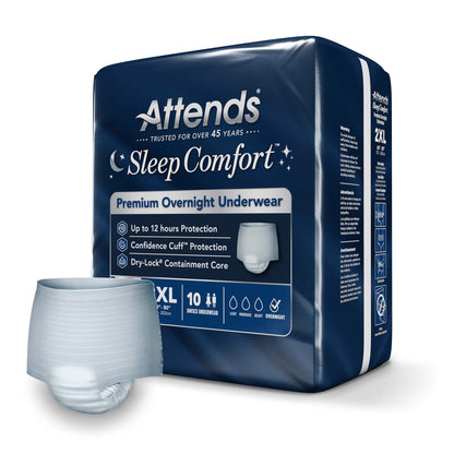 UNDERWEAR, INCONT SLEEP CMFRT PREM OVRNGHT 2XLG (10/BG 4BG/C