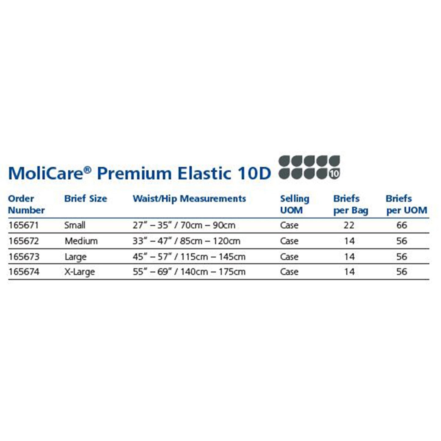 BRIEF, MOLICARE PREMIUM ELASTIC 10D LG (14/PK 4PK/CS)