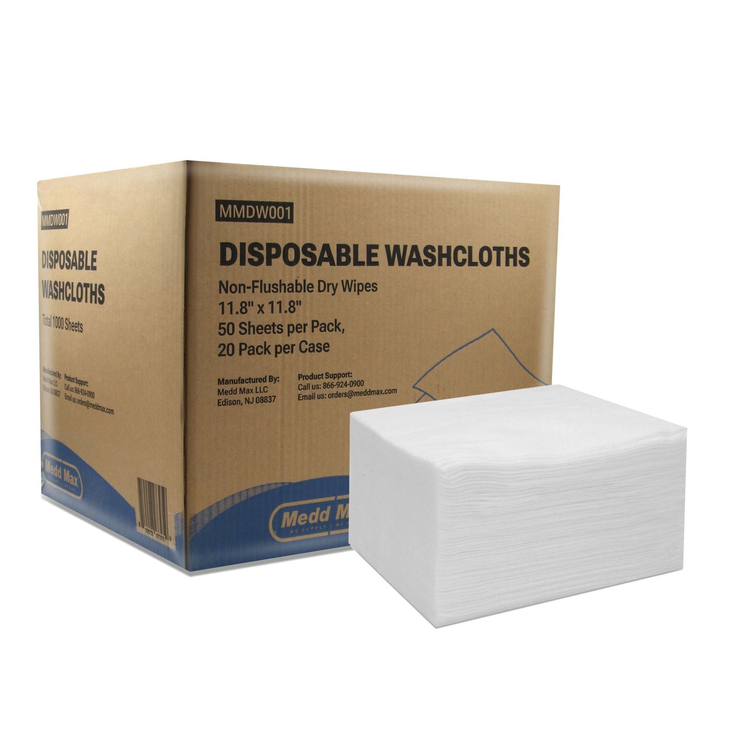 WASHCLOTHS, DRY WIPE SPUNLACE DISP WHT 12X12" (50/PK 20PK/CS
