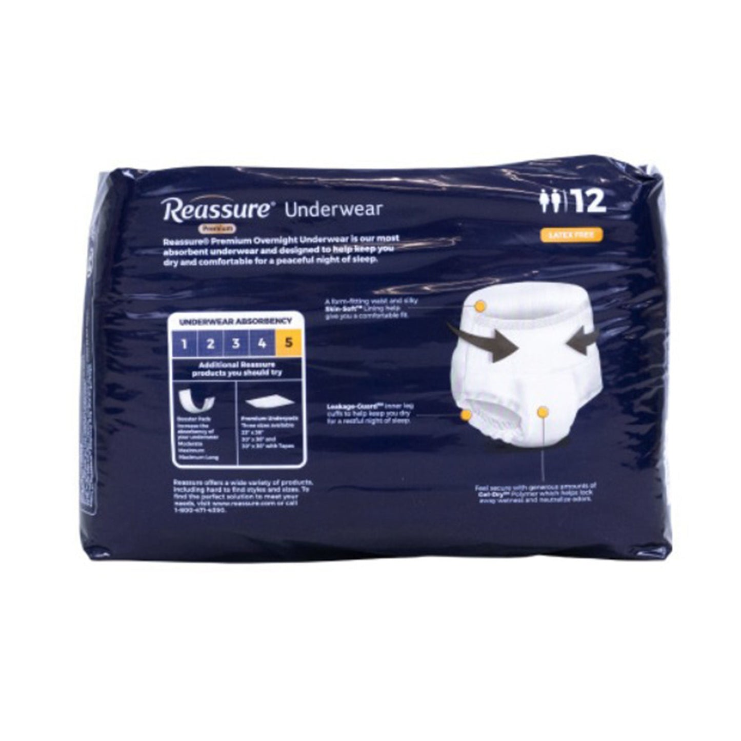 UNDERWEAR, INCONT REASSURE OVRNGHT PREM LG (16/BG 4BG/CS)