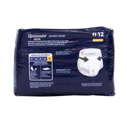 UNDERWEAR, INCONT REASSURE OVRNGHT PREM LG (16/BG 4BG/CS)