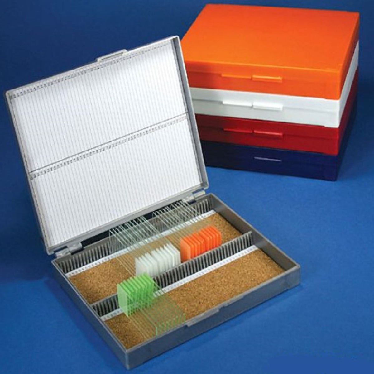 BOX, MICROSCOPE SLIDE STORAGE F/100 SLIDE BLU