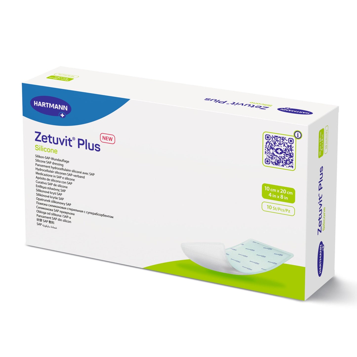 DRESSING, SUPER ABSRB SIL N/BRDR ZETUVIT PLUS 4"X"8" (10/BX)