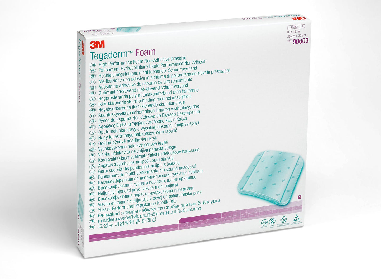 DRESSING, TEGADERM FOAM NON-ADHSV 8"X8" (5/BX 6BX/CS)