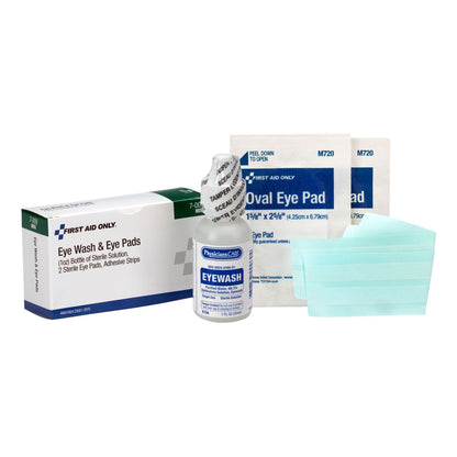 EYE FLUSH KIT, W/1OZ EYEWASH/EYE PADS/ADH STRIPS (30/CS)