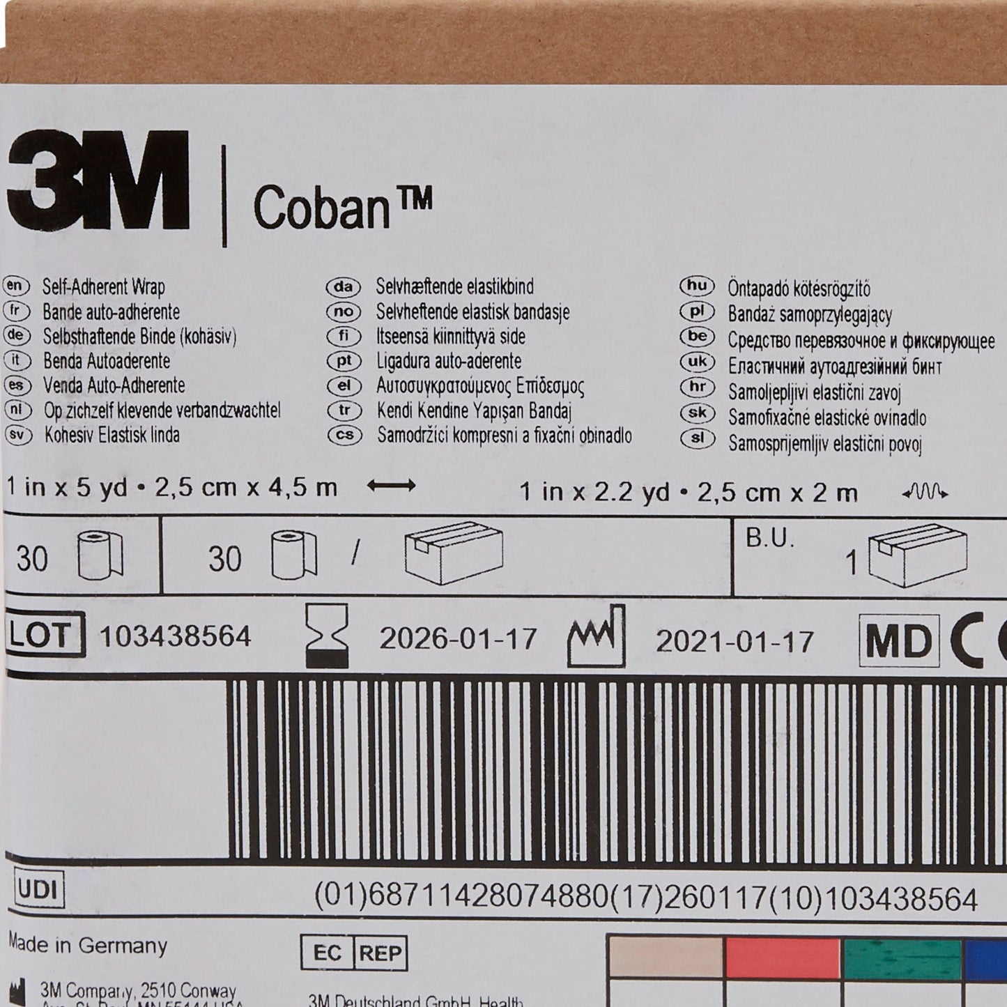 BANDAGE, COBAN ELAS BLU 1"X5YDS (30/CS) 3M