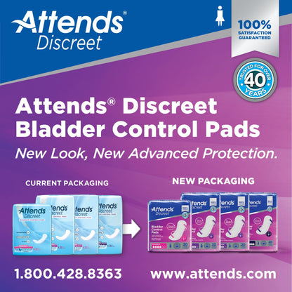PAD, BLADDER CNTRL ATTENDS DISCREET MAX LONG (20/BG 10BG/CS)