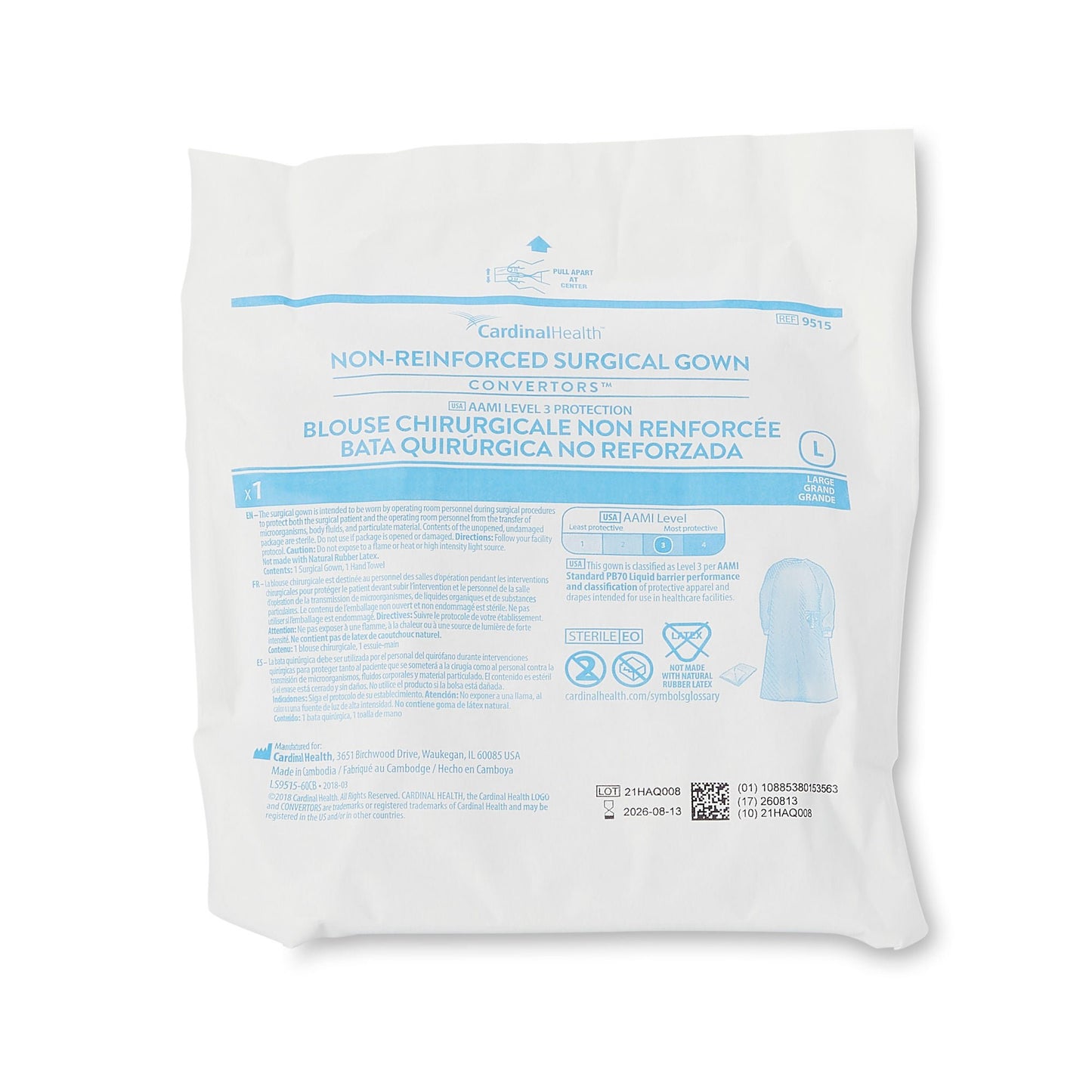 GOWN, SURG STR W/HAND TOWEL A9515 LG (20CS)