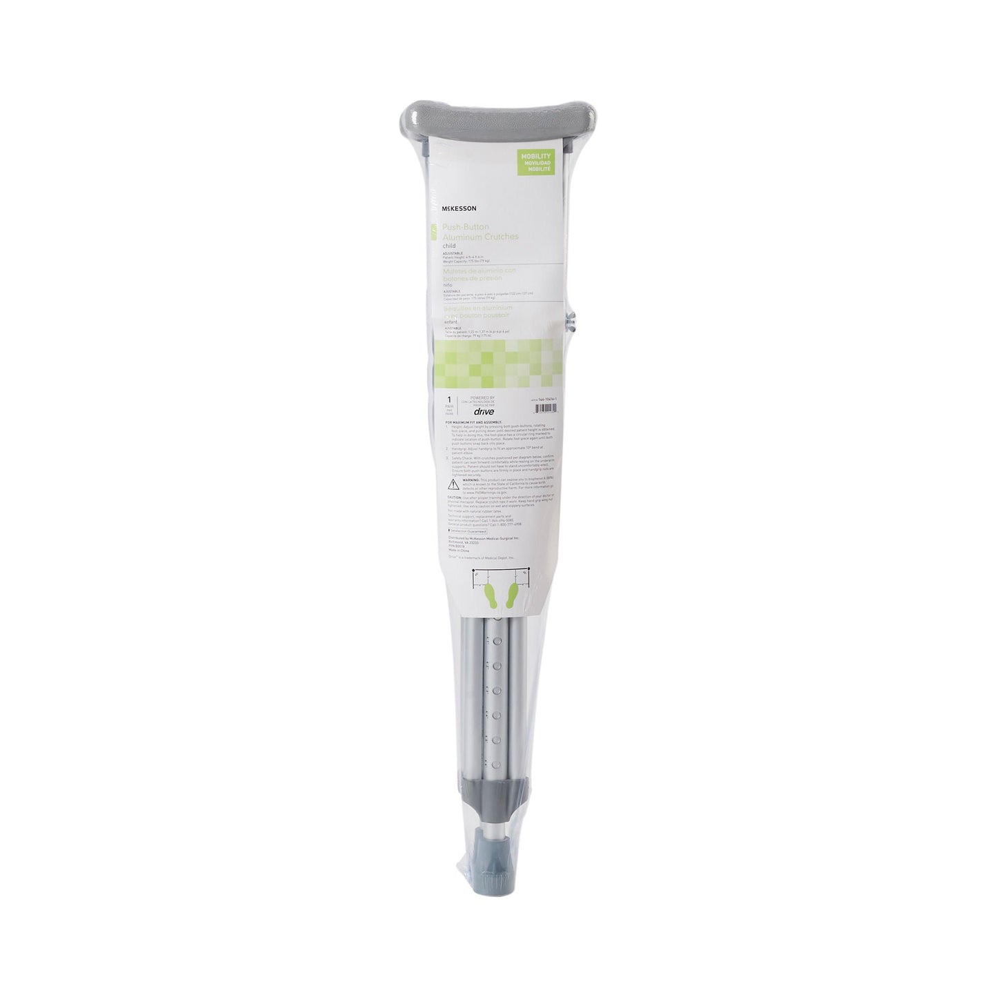 CRUTCH, ALUM PUSH BUTTON ADJ CHLD 175LBS (PR)