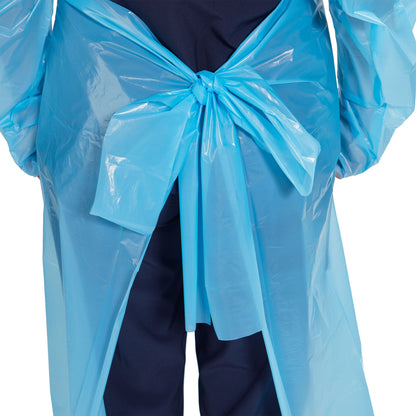 GOWN, PE/FILM NR W/THUMB LOOP CUFF/OPN BCK OSFM (15/BX 5BX/C