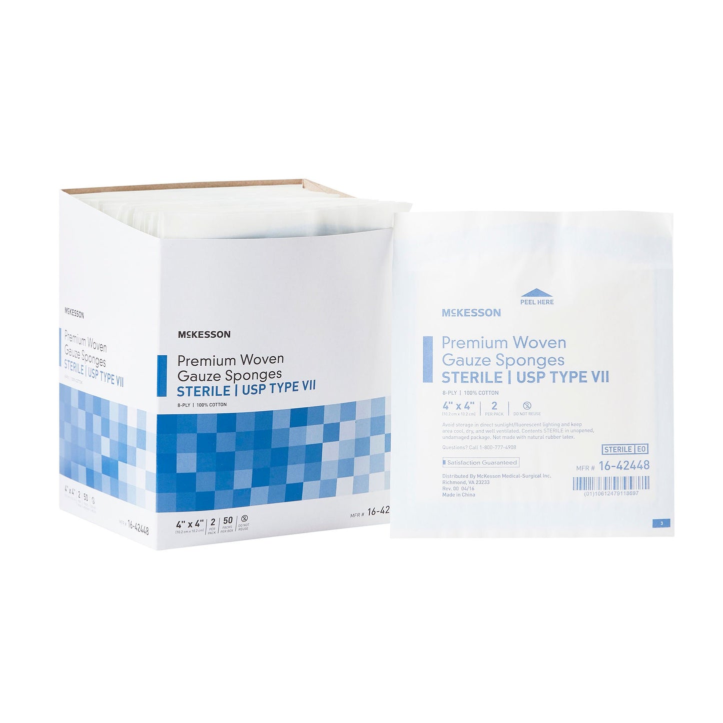 SPONGE, GAUZE TYPE-VII 8PLY STR 4"X4" (2/PK 50PK/BX 12BX/CS)