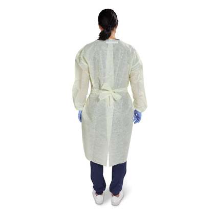 GOWN, ISO AAMI LVL2 TAPE TAB NECK/WAIST TIE YLW OSFM (10/BG)