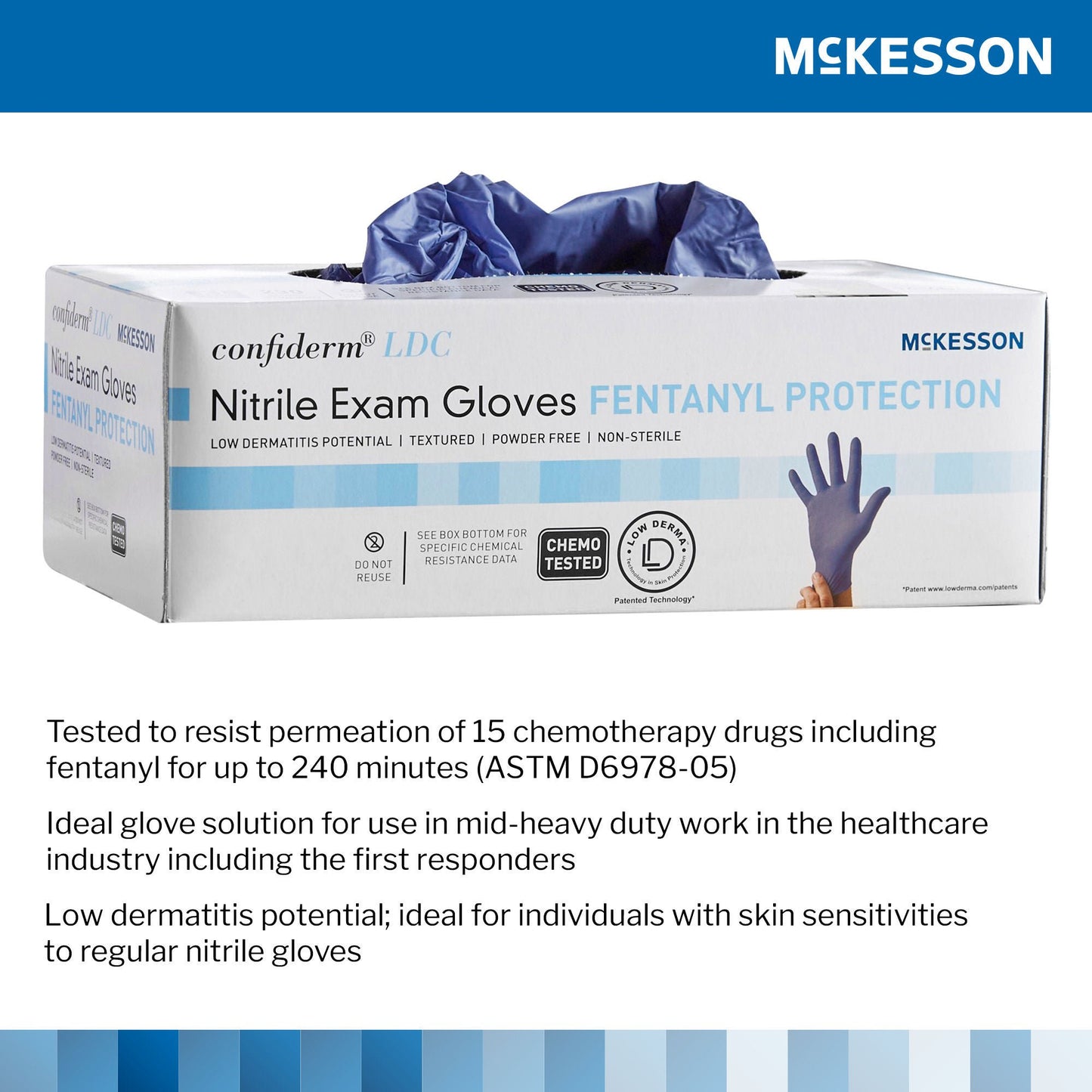 GLOVE, EXAM NTRL MED N/S CHEMOLDC BLU (250/BX 10BX/CS)