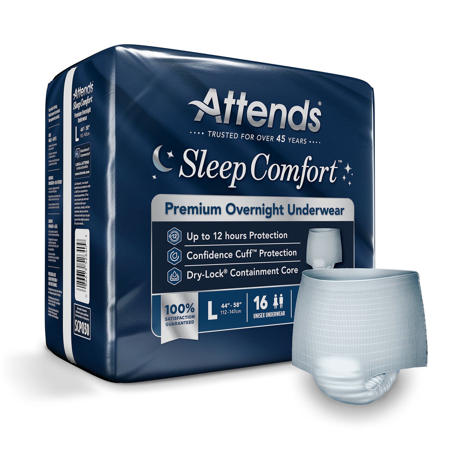 UNDERWEAR, INCONT SLEEP CMFRT PREM OVRNGHT LG (16/BG 4BG/CS)