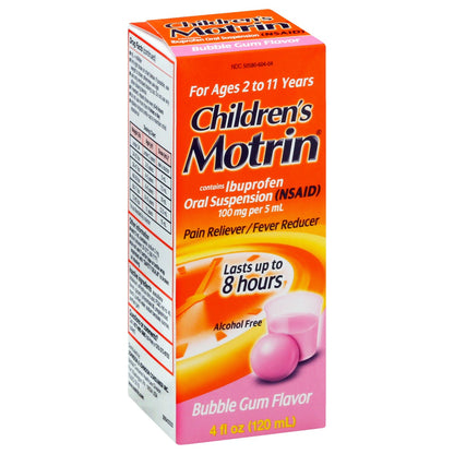 MOTRIN, ORAL SUSPN CHILD BUBBLE GUM 100MG/5ML 4OZ