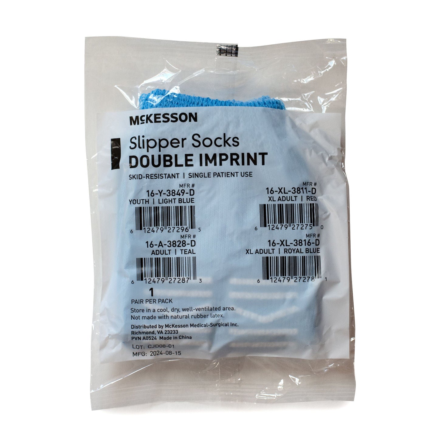 SLIPPER, TERRY DBL IMPRINTED LT BLU YTH (48PR/CS)