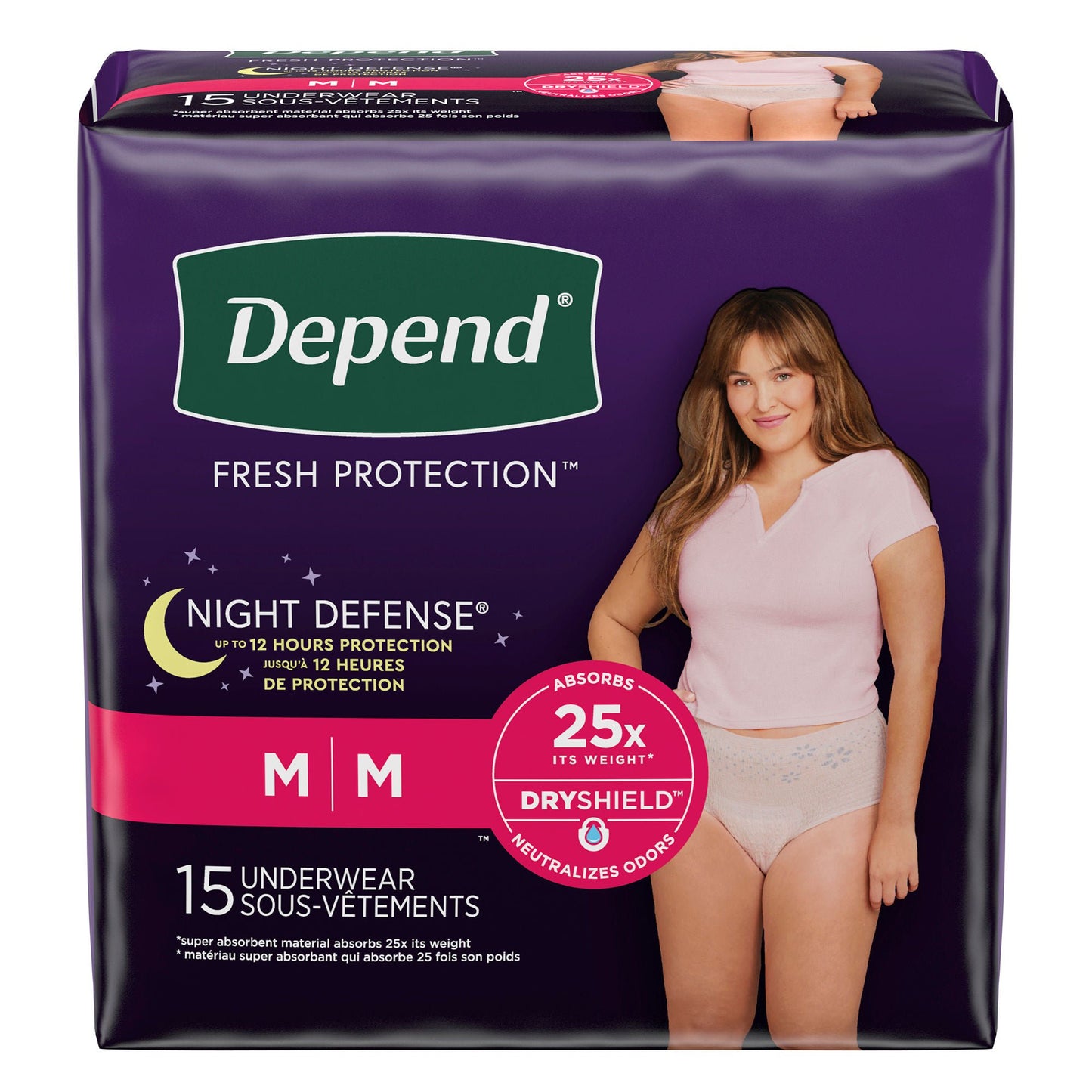 UNDERWEAR, INCONT DEPEND OVRNIGHT BLUSH FML MED (15/PK 4PK