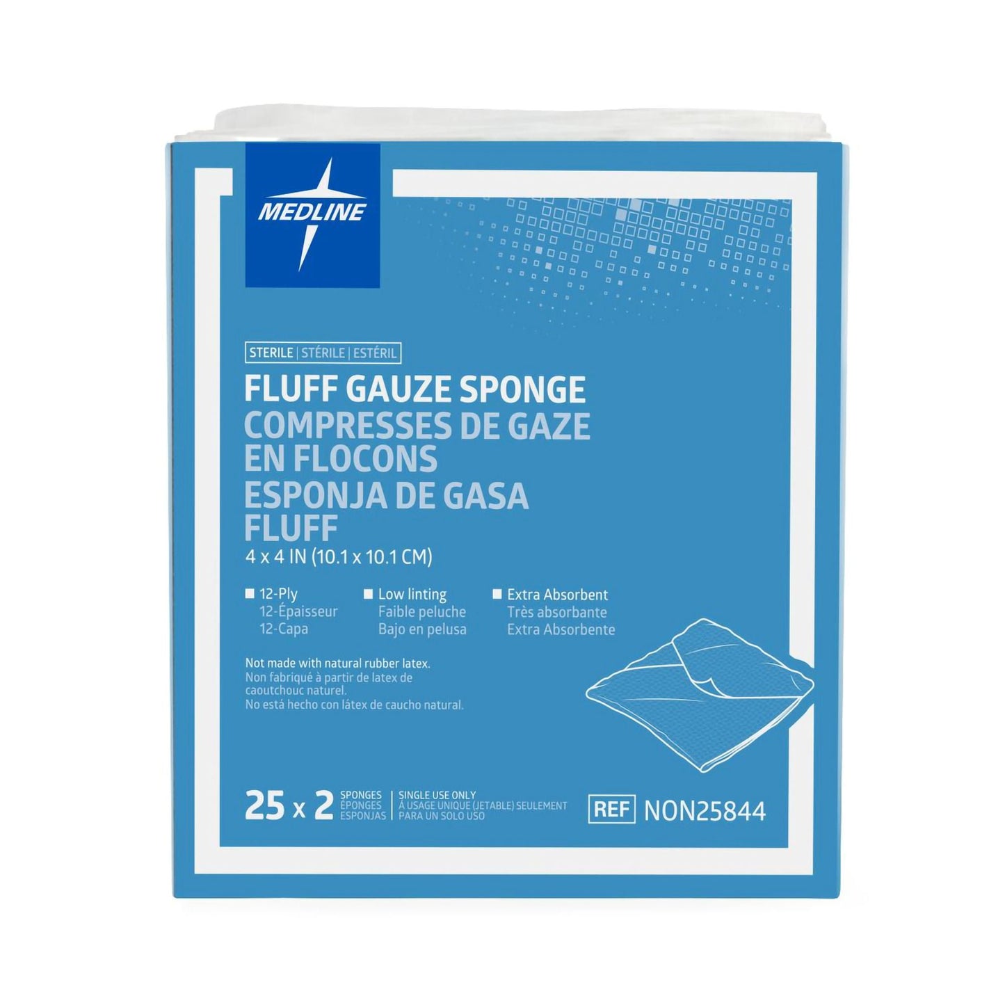 SPONGE, GAUZE FLUFF STR LF 12PLY 4X4" (2/PK 25PK/BX)