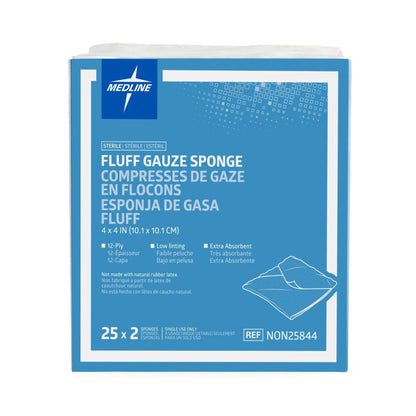 SPONGE, GAUZE FLUFF STR LF 12PLY 4X4" (2/PK 25PK/BX)