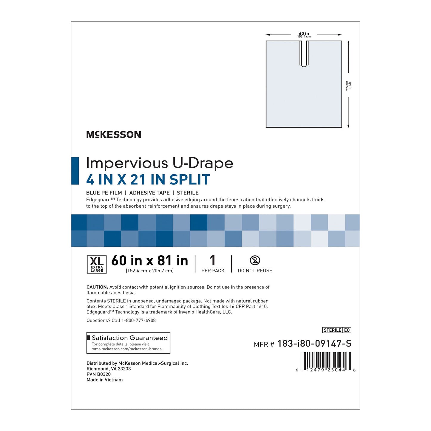 DRAPE, SURGICAL ORTHO IMPERVIOUS W/SPLIT XLG 60"X81" (30/CS)
