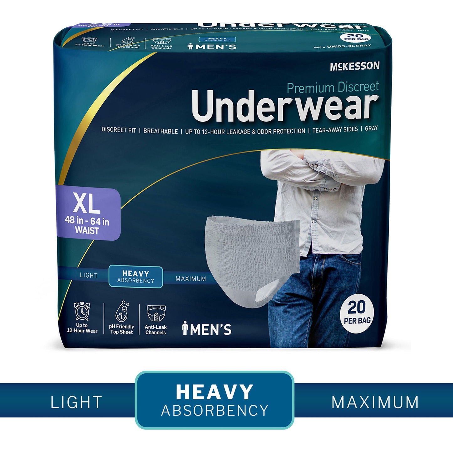 UNDERWEAR, INCONT HEAVY DISP GRY XLG 48-64" (20/BG 4BG/CS)
