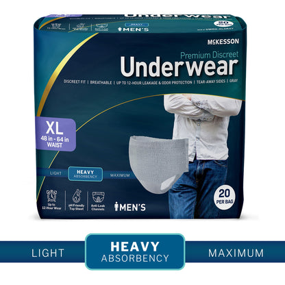 UNDERWEAR, INCONT HEAVY DISP GRY XLG 48-64" (20/BG 4BG/CS)