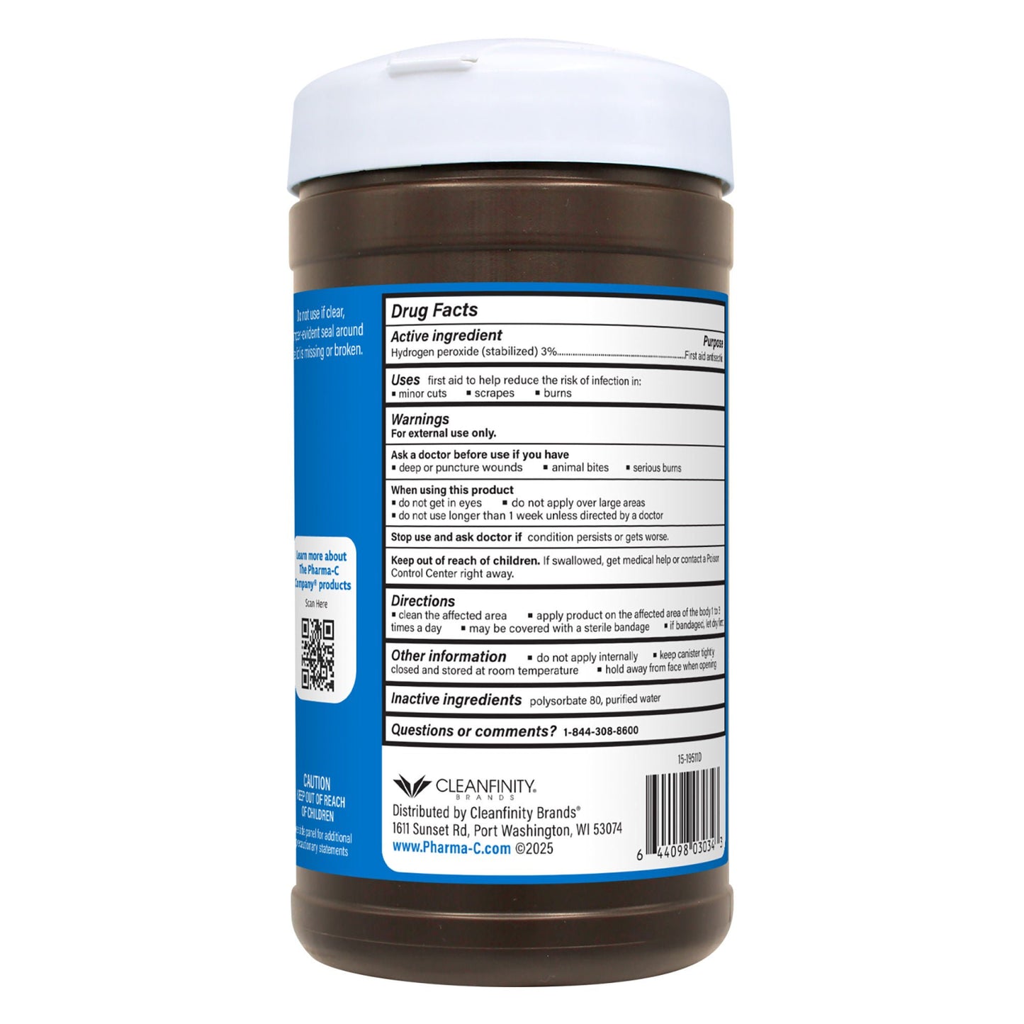 WIPE, WET HYDROGEN PEROXIDE PHARMA-C 3% (40/PK)