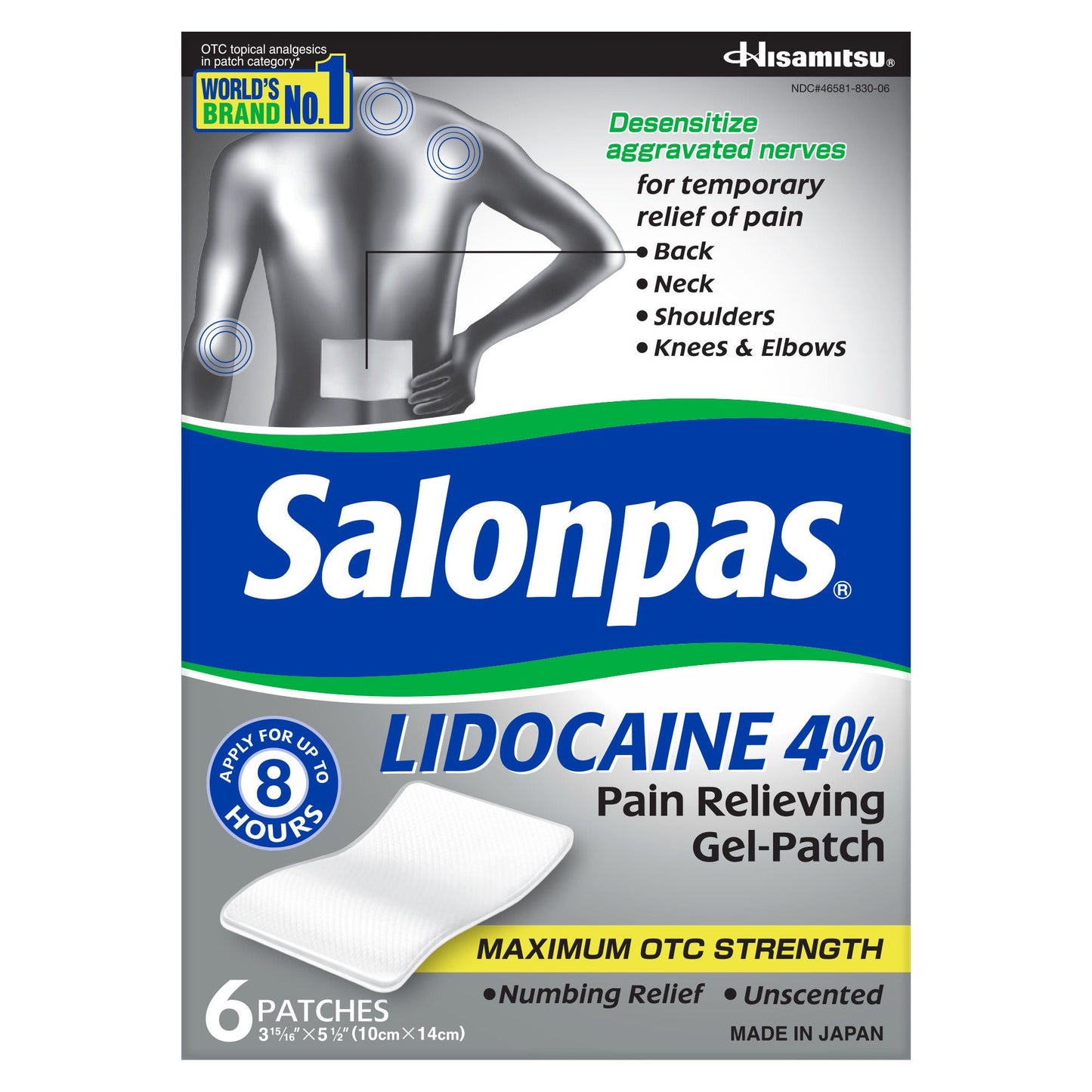 SALONPAS, PATCH GEL LIDOCAINE PAIN (6/EA 3/PK 12PK/CS)