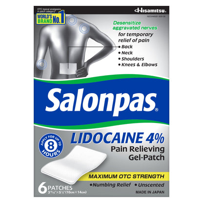 SALONPAS, PATCH GEL LIDOCAINE PAIN (6/EA 3/PK 12PK/CS)