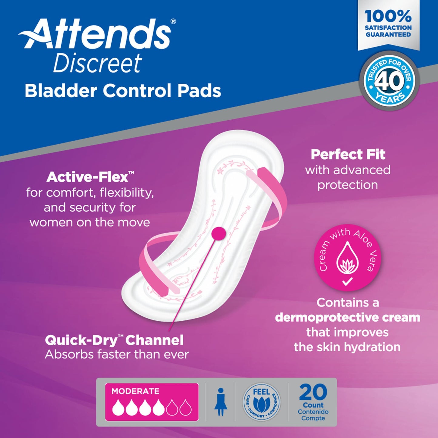 PAD, BLADDER CNTRL ATTENDS DISCREET MODERATE (20/BG 10BG/CS)