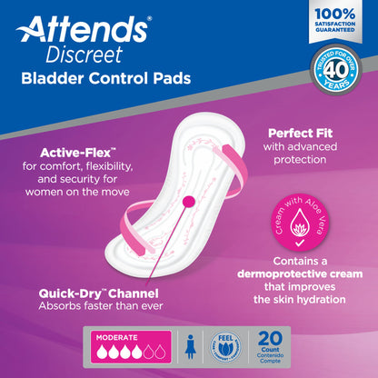 PAD, BLADDER CNTRL ATTENDS DISCREET MODERATE (20/BG 10BG/CS)