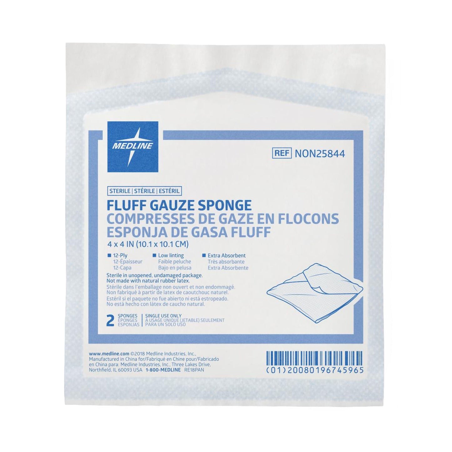 SPONGE, GAUZE FLUFF STR LF 12PLY 4X4" (2/PK 25PK/BX)