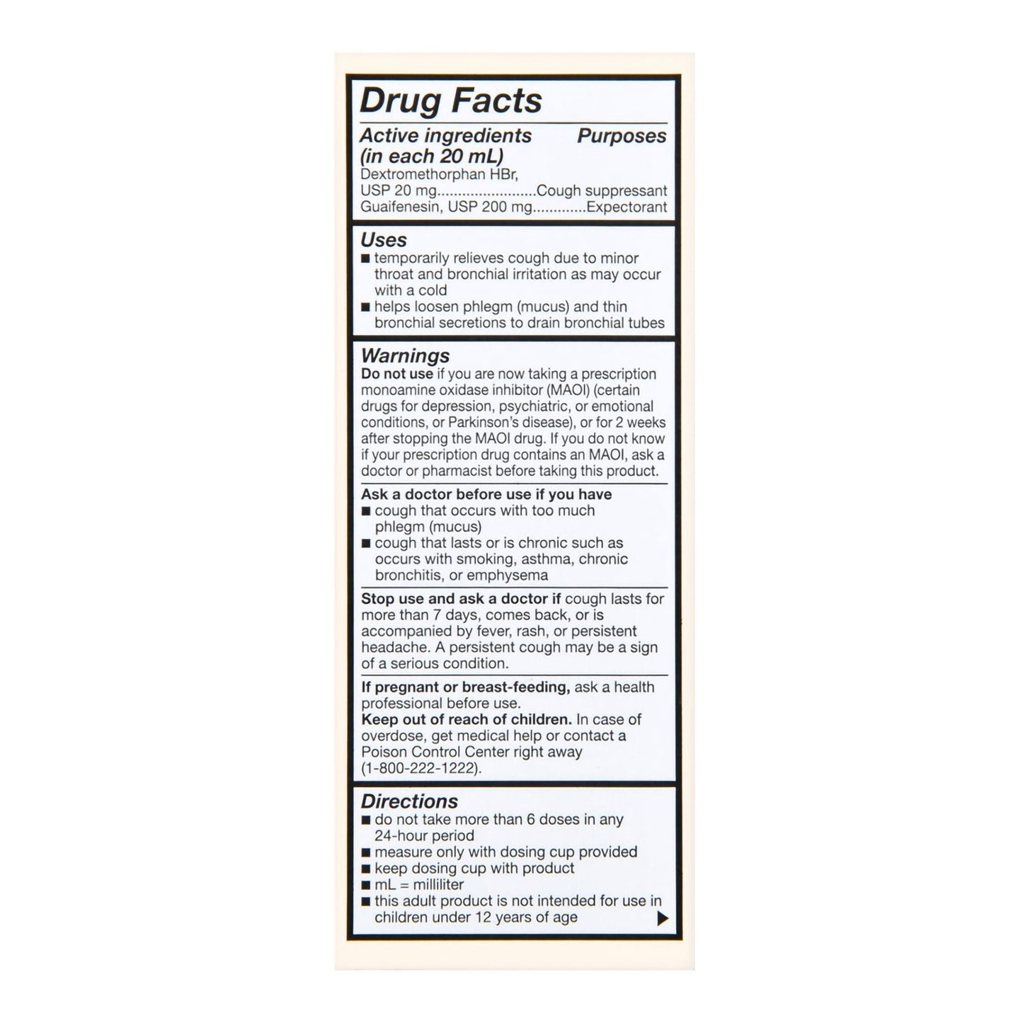 TUSSIN DM, LIQ FT SM ADLT 20-200MG 4OZ