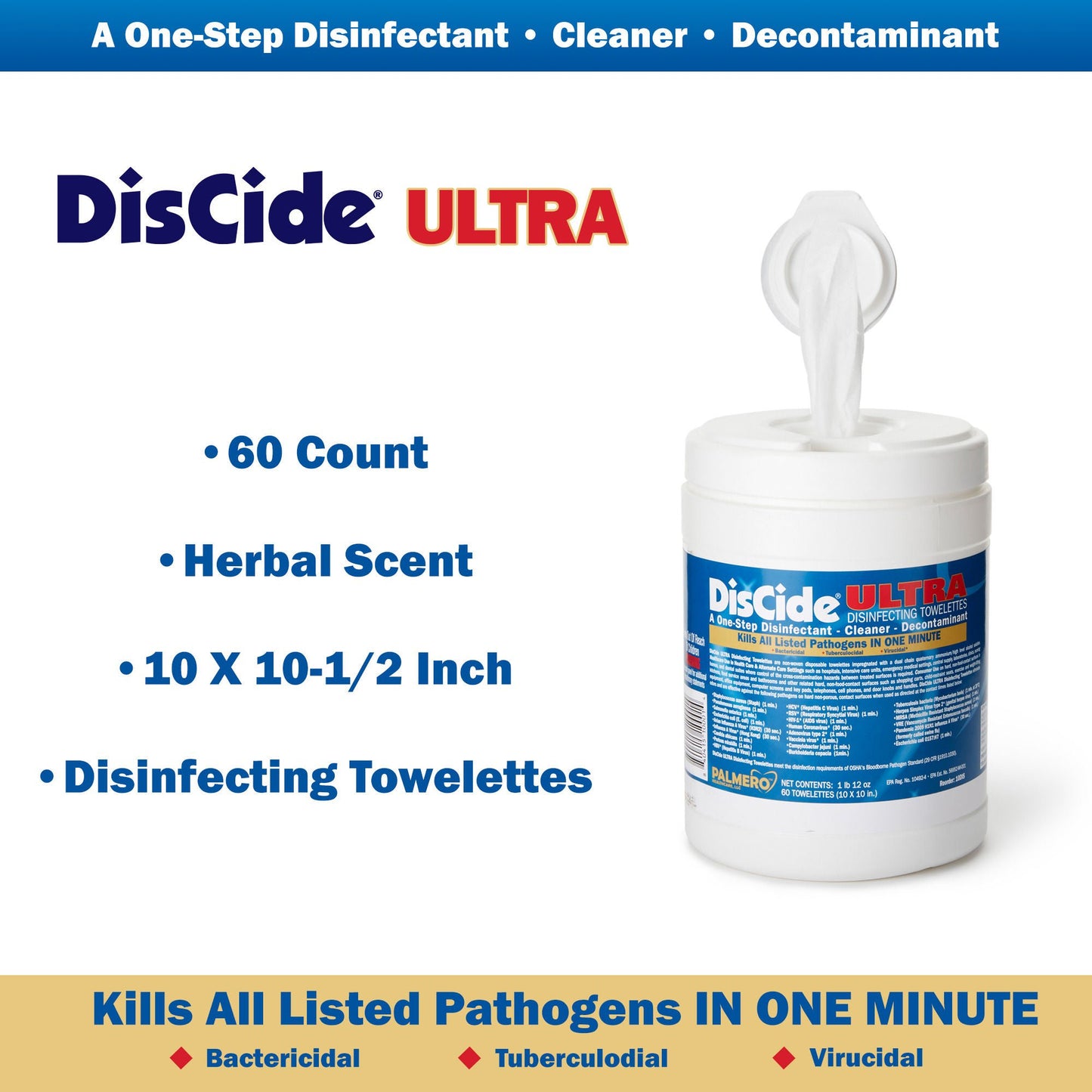 TOWELETTE, MOIST DISCIDE ULTRA10.5"X10" (60/CN) (12CN MIN)