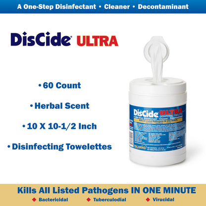 TOWELETTE, MOIST DISCIDE ULTRA10.5"X10" (60/CN) (12CN MIN)